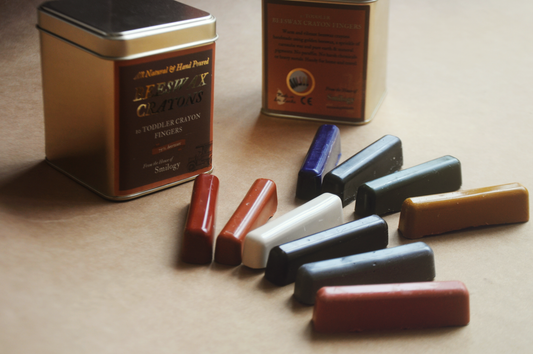 Set of 10 Natural Toddler Beeswax Crayons in a Tin- Finger Crayons