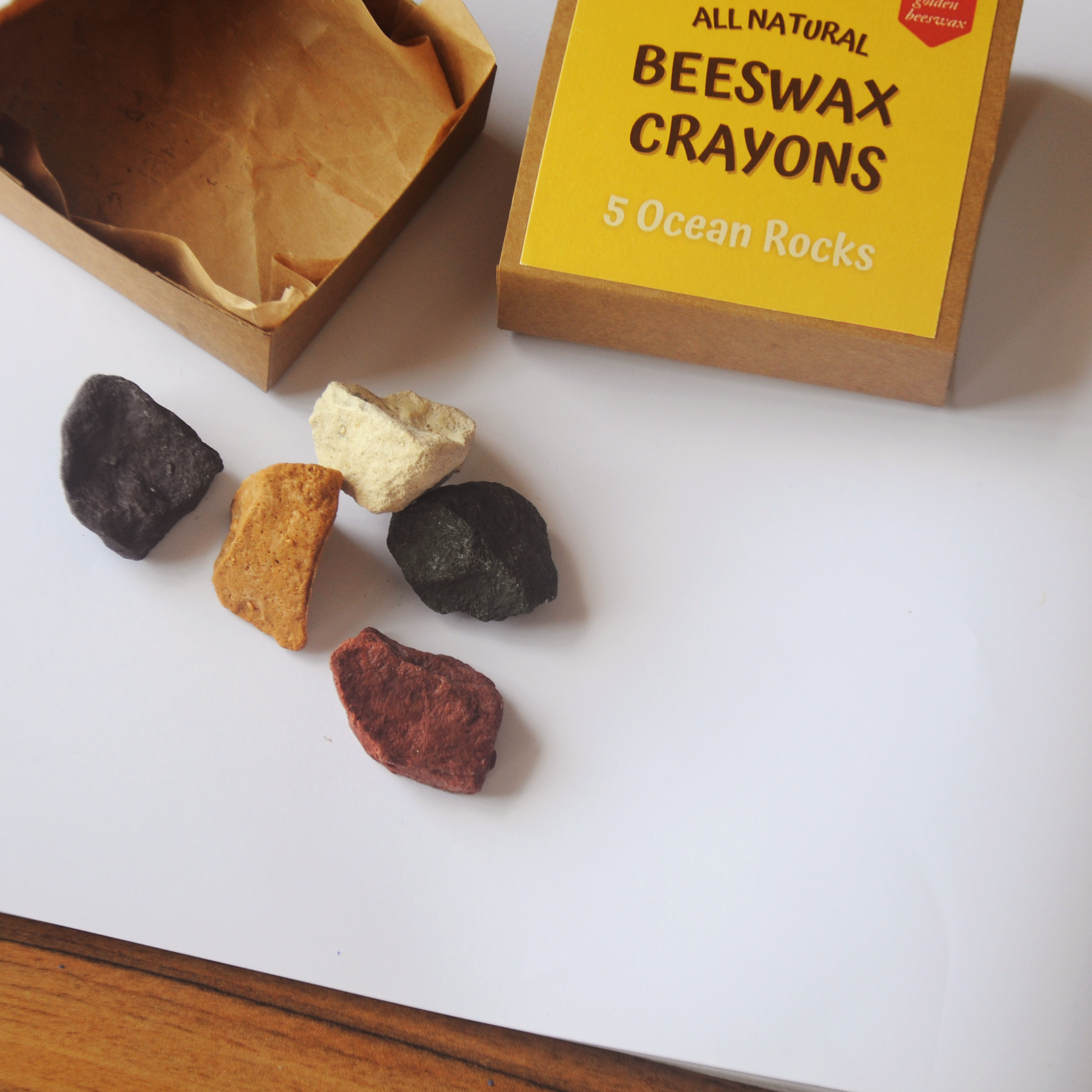 ALL NATURAL BEESWAX ROCK CRAYONS with crayons outside the box