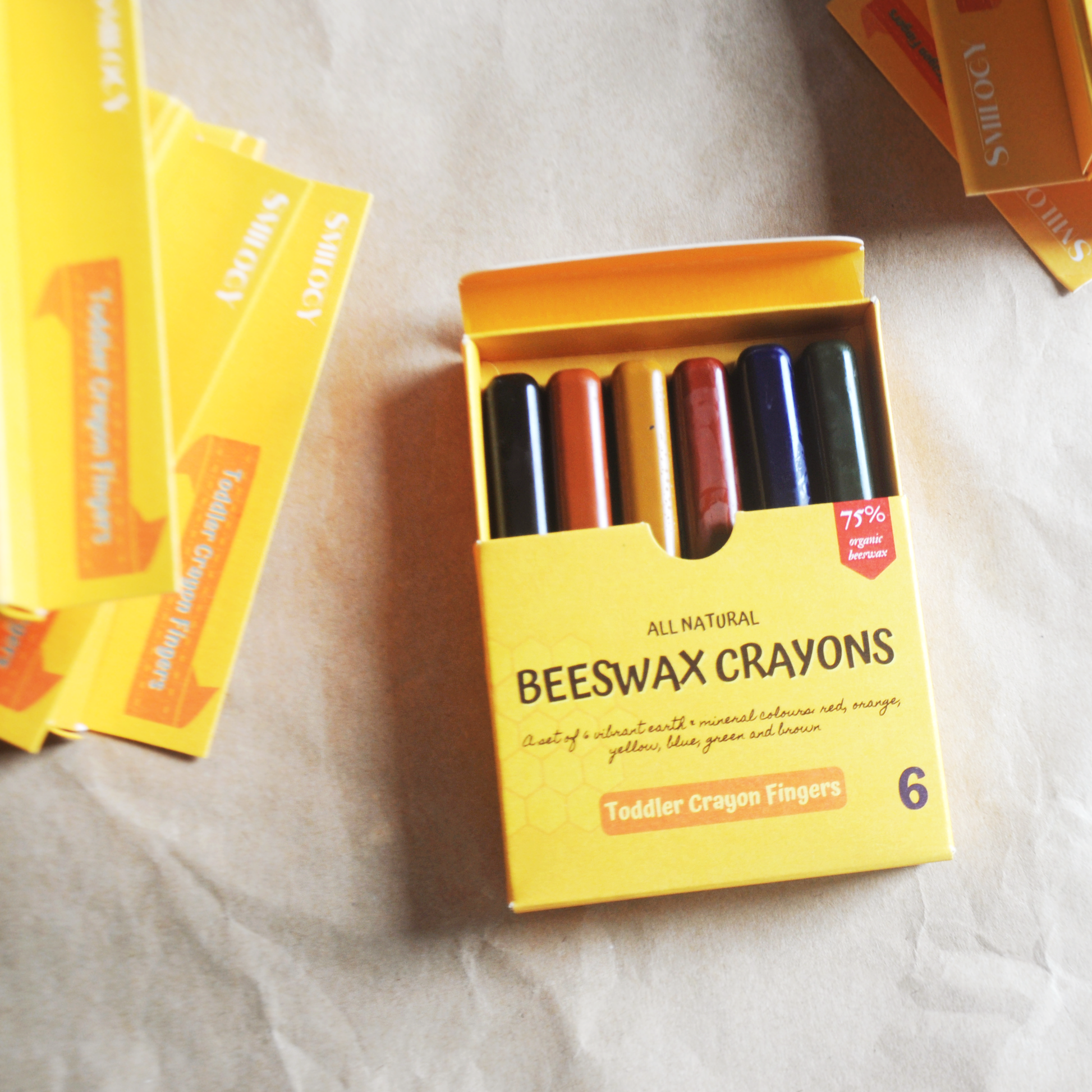 6-Piece Non-Toxic & Handmade Organic Beeswax Toddler Crayon Fingers