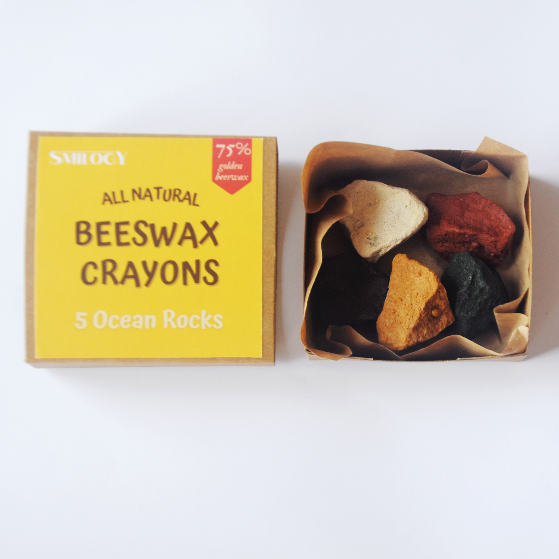 ALL NATURAL BEESWAX ROCK CRAYONS open box next to the full cover