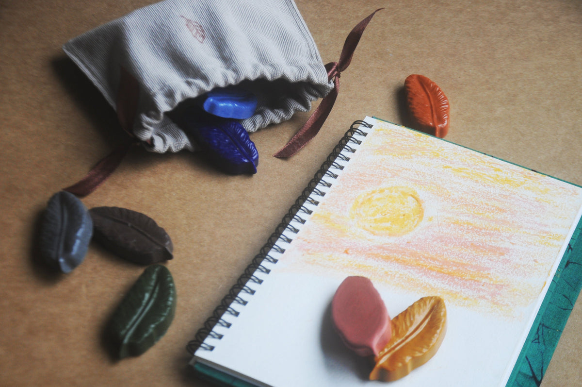 Birdsong | 8 Feather Beeswax Crayons in a Handloom Cotton Pouch