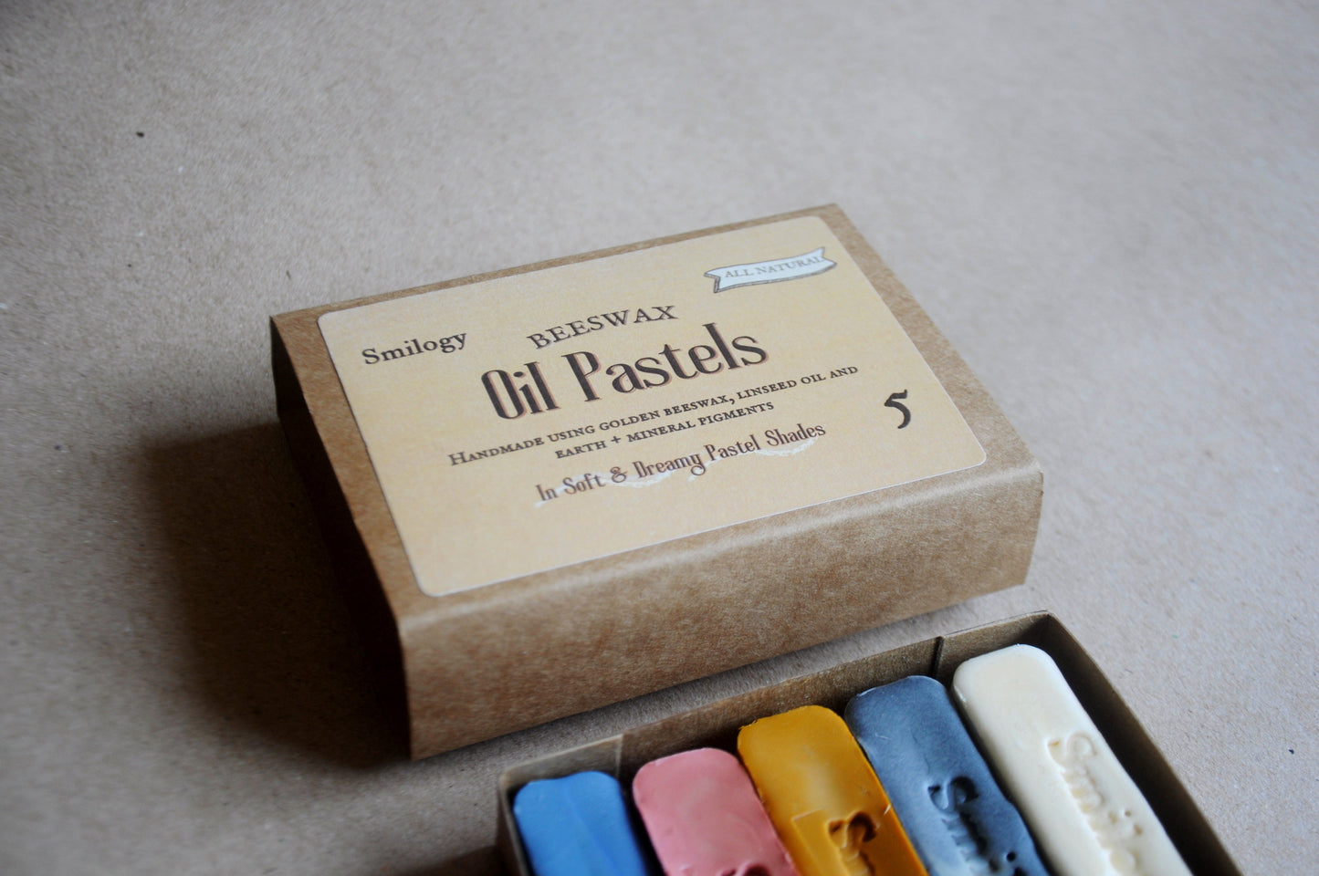 All Natural Beeswax Oil Pastels | Set of 5 Oil Pastels in Soft Pastel Colours