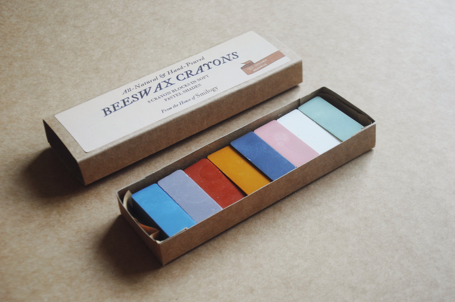 Beeswax Block Rubbing Crayons | Set of 8 Crayons in Soft Pastel Shades