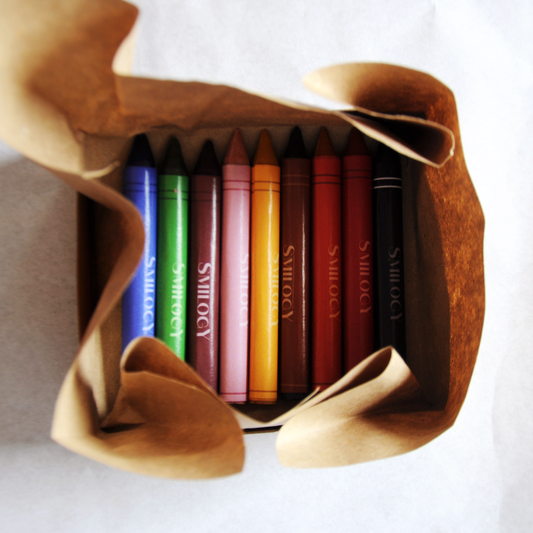 all natural beeswax crayons thins for drawing in a set of 9 colours in its open box