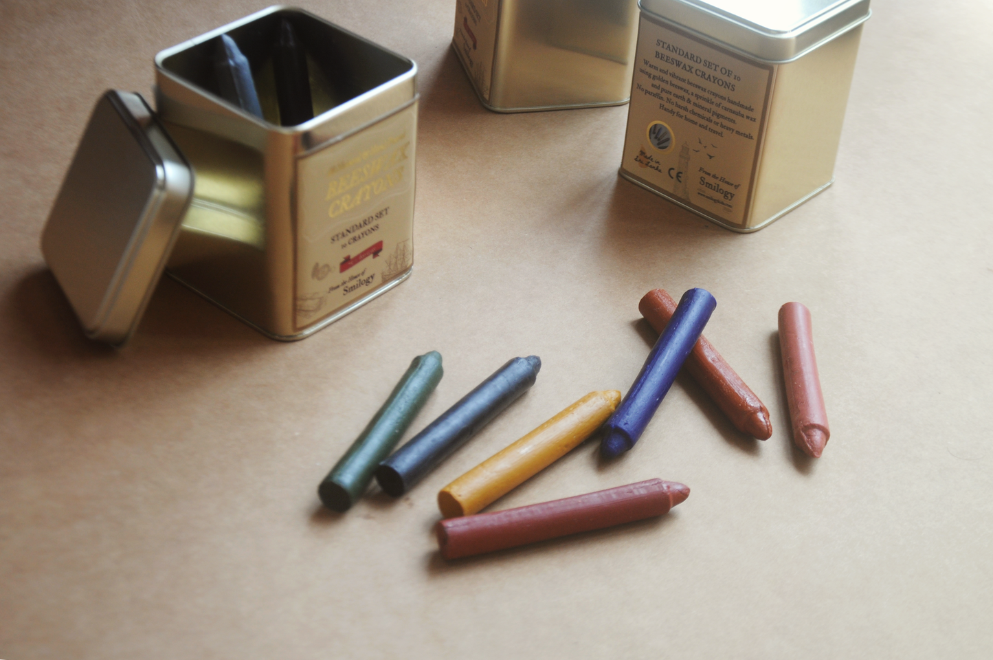 Standard Set of 10 Natural Beeswax Crayons in a Tin