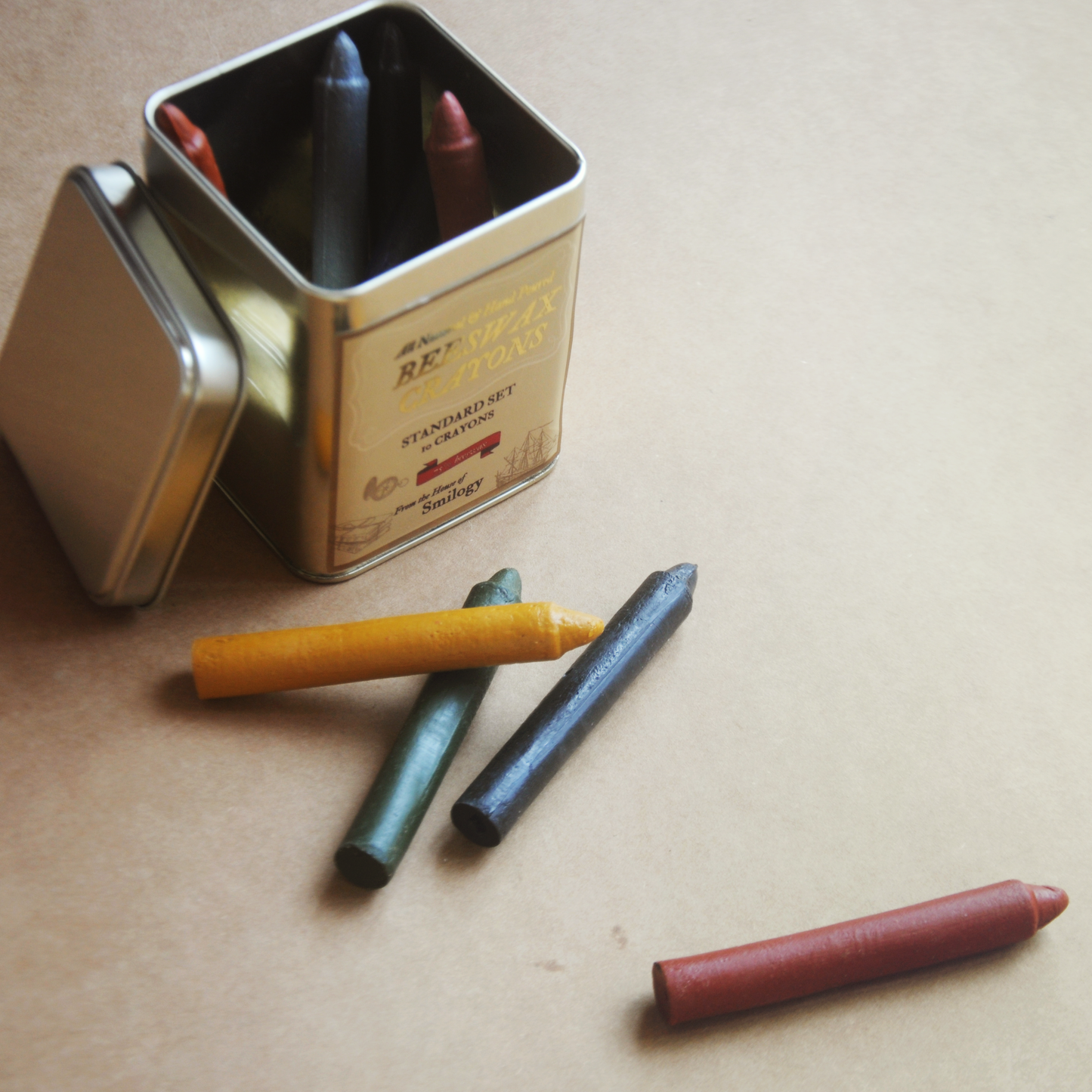 Standard Set of 10 Natural Beeswax Crayons in a Tin