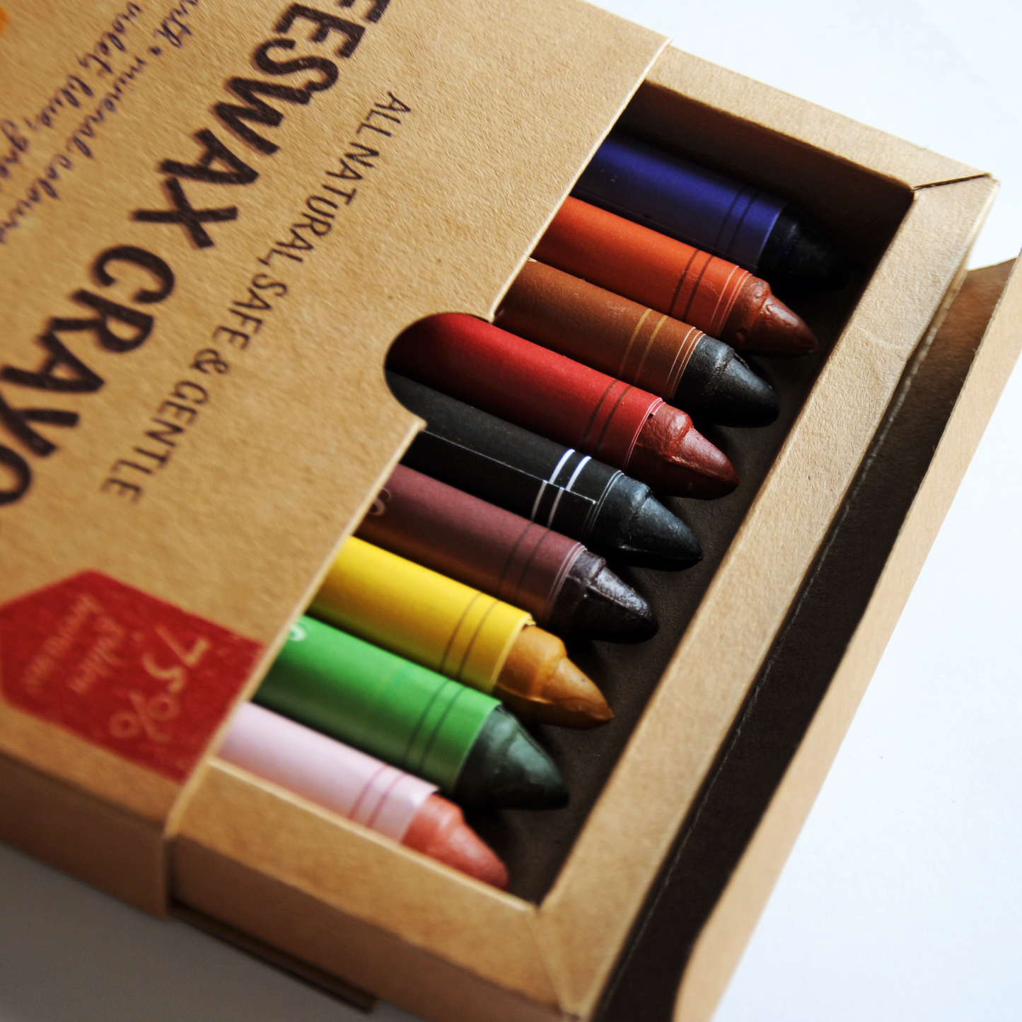 Standard Beeswax Crayon Set of 9 All Natural close up open box